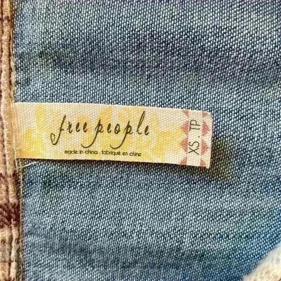 Free People Denim Chambray and Plaid Size XS Button Up Long Sleeve Shirt - Picture 2 of 9